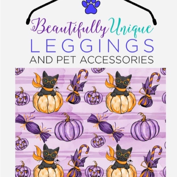 Halloween Leggings - Beautifully Unique Leggings - Black Cat Treats Prints - Picture 2 of 3